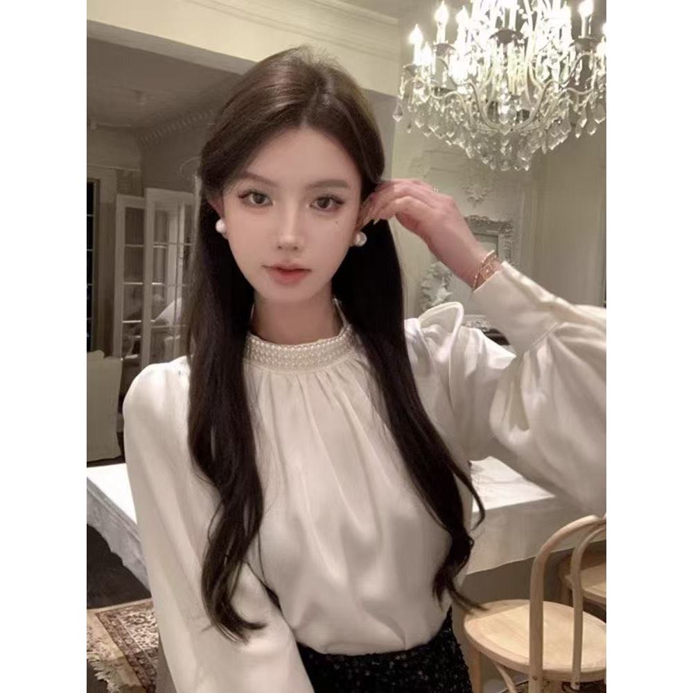 [Sheing office]🌟พร้อมส่ง🌟เสื้อเชิ้ตผู้หญิงผ้าซาตินชีฟองแขนยาวทำงานสุดเฉลียวฉลาดและสง่างาม