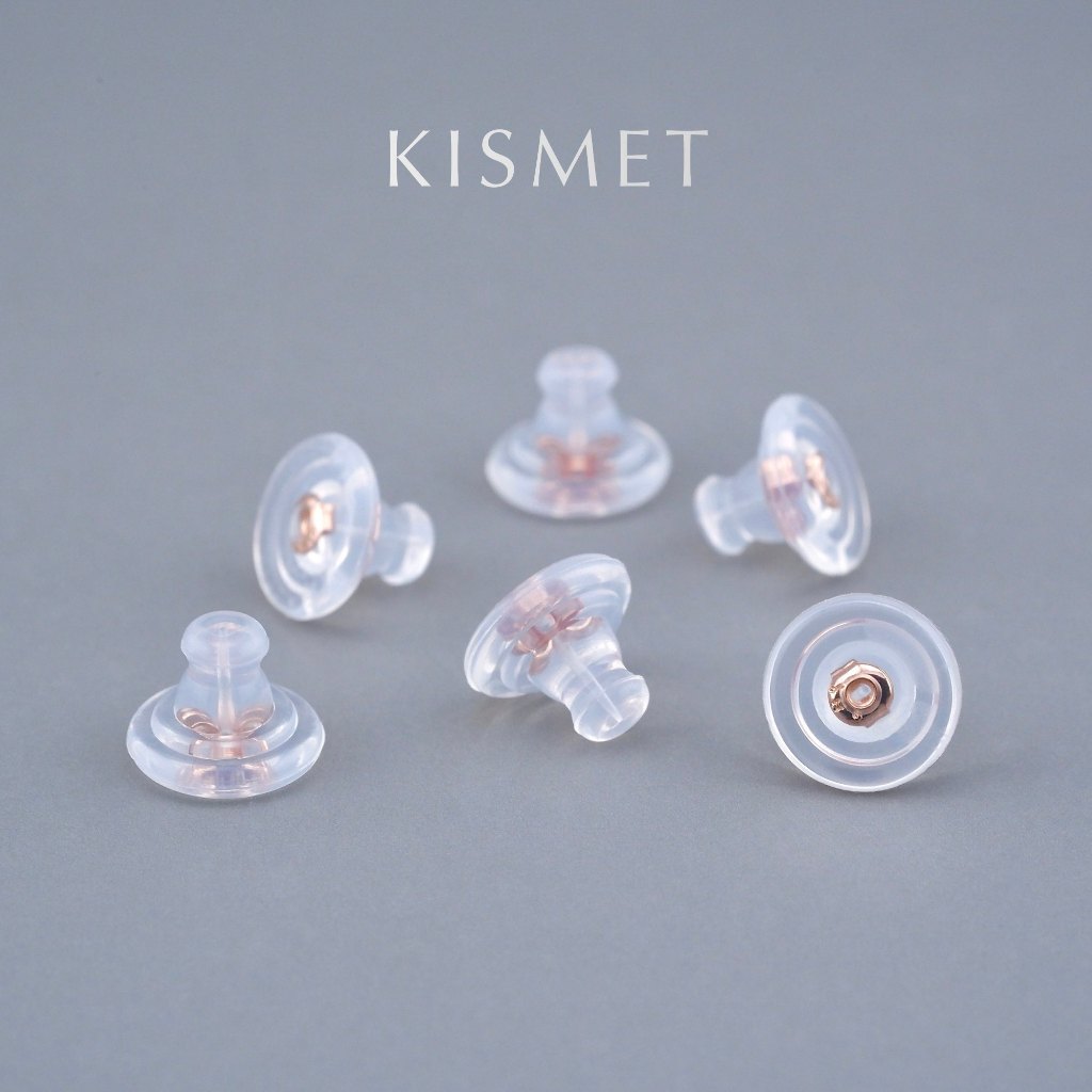 Kismet - Soft Wide Rose แป้นต่างหูซิลิโคน โลหะสีโรสโกลด์ หน้ากว้าง 10 มิล คุณภาพดี เหมาะสำหรับผิวแพ้ง่าย | KM001-RG