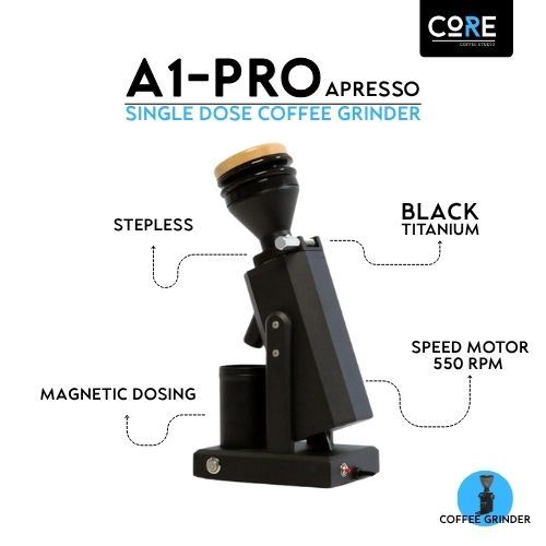 เครื่องบดเมล็ดกาแฟ  Apresso A1 Pro Stepless (สีดำ) (New Version) เฟือง Black Titanium Conical Burrs.