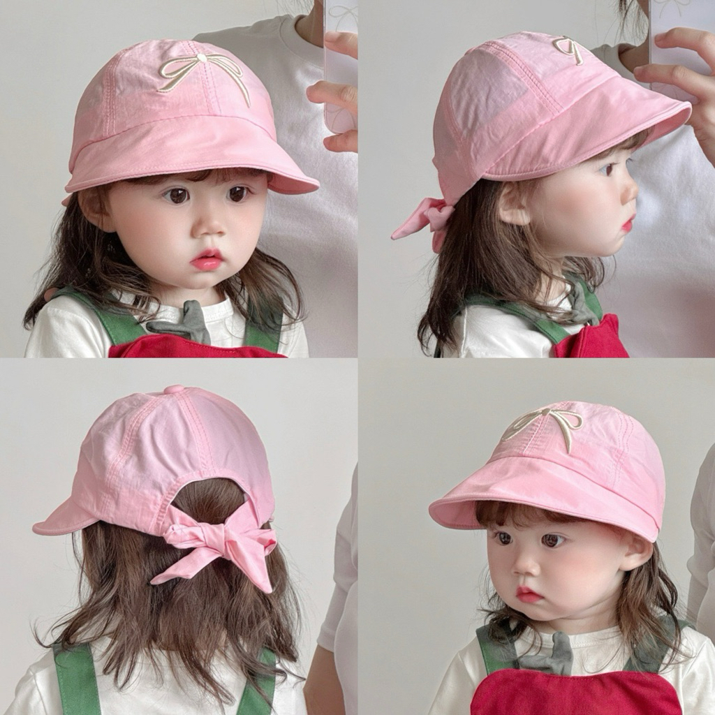 [มาใหม่]หมวกผ้าร่มเด็กผูกโบด้านหลัง สีสดใส กันแดด ระบายอากาศได้ดี