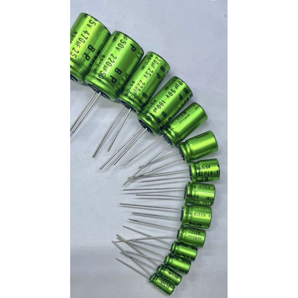 Nichicon 1uf,2.2uF,4.7UF,10uf,22uf​ ขนาด 5*11(สีเขียวไม่มีขั้ว+-) คาปาซิเตอร์ เกรด ออดิโอ มีตัวเลือกสินค้า