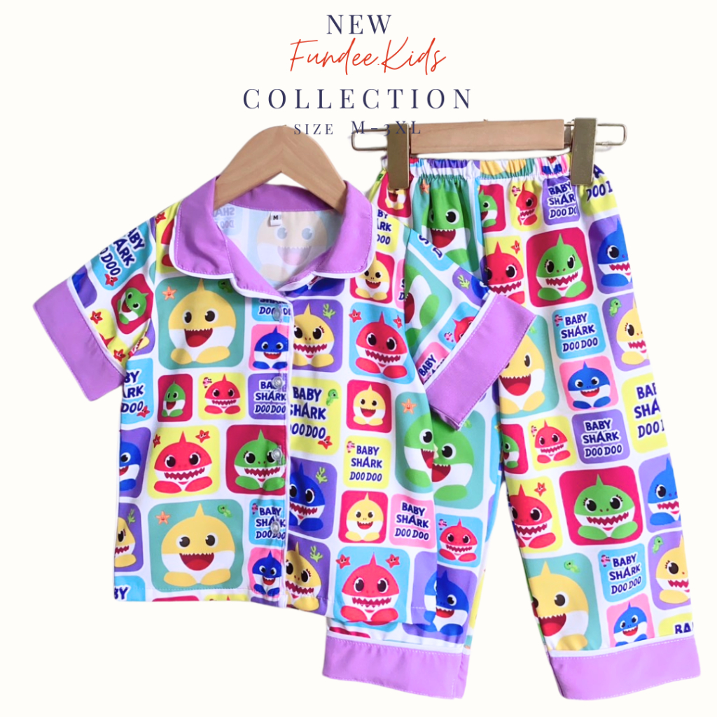 ชุดนอนเด็ก ผ้าไหมอิตาลี ชุดนอนเด็กชายเด็กหญิง คอปกแขนขายาว กระดุมหน้า ผ้าพิมพ์ลาย ระบายอากาศดี สีสดใส น่ารัก S-3XL