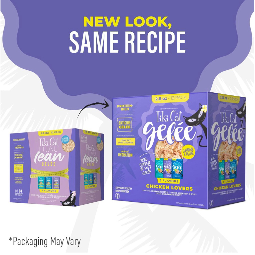 6 รสชาติ 📦1 แพ็ค 12 ซอง อาหารเปียกแมวสูตรทูน่า+ไก่ Tiki Cat Gelee Wet Cat Food, Tuna Chicken Variety