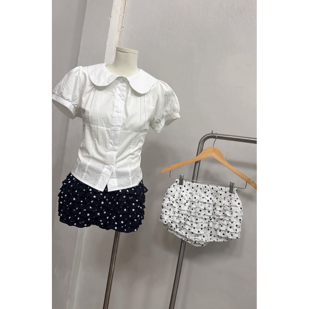 mini polka dots shorts : กางเกงขาสั้นลายจุด ติดระบาย 7 ชั้น ราคา ถูกที่สุด ดีลบีเคเค แกลเลอรีภาพที่ 3