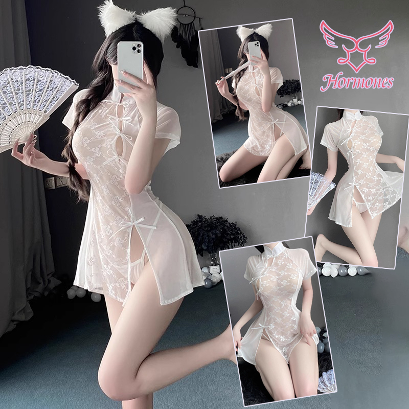 Hormones💘💘 ชุดนอนเซ็กซี่ ชุดกี่เพ้าซีทรู สไตล์จีน ลูกไม้ เปลือยหลัง ทรงเข้ารูป ผ้าบางเบา ผ่าหลัง สวมใส่สบาย ส่งจากไทย