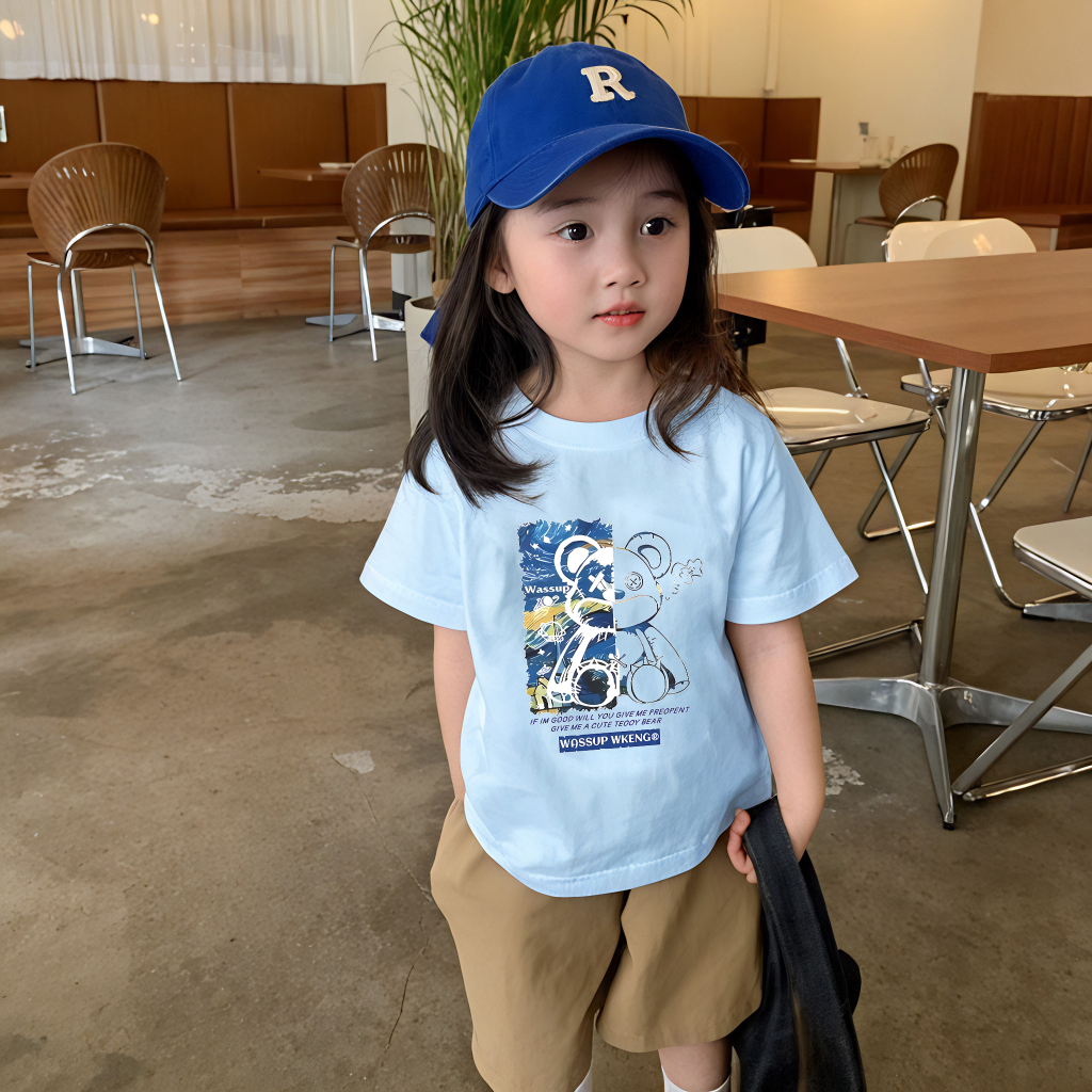 Yout-children เสื้อยืด ของเด็ก 'bear' t shirt cotton100% แฟชั่น เสื้อเด็กโต 2025 ใส่สบาย หน้าร้อน เสื้อคอกลม boy/girl