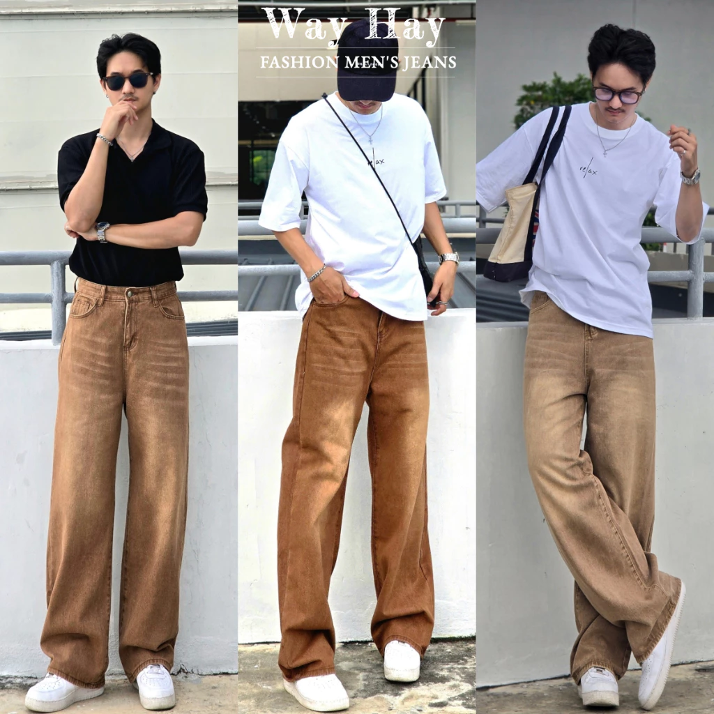 3 สี Baggy jeans กางเกงยีนส์ขากระบอกตรง ทรง ผลิตจากผ้ายีนส์แท้คุณภาพสูง ผ้าหนานุ่มสวมใส่สบาย