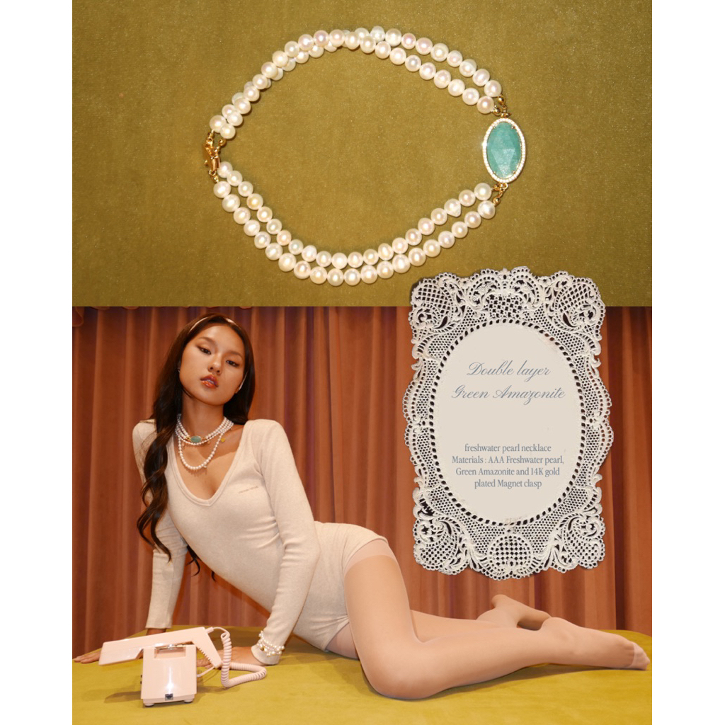 Valleydarley – Double layer Green Amazonite freshwater pearl necklace ราคา ถูกที่สุด ดีลบีเคเค แกลเลอรีภาพที่ 9