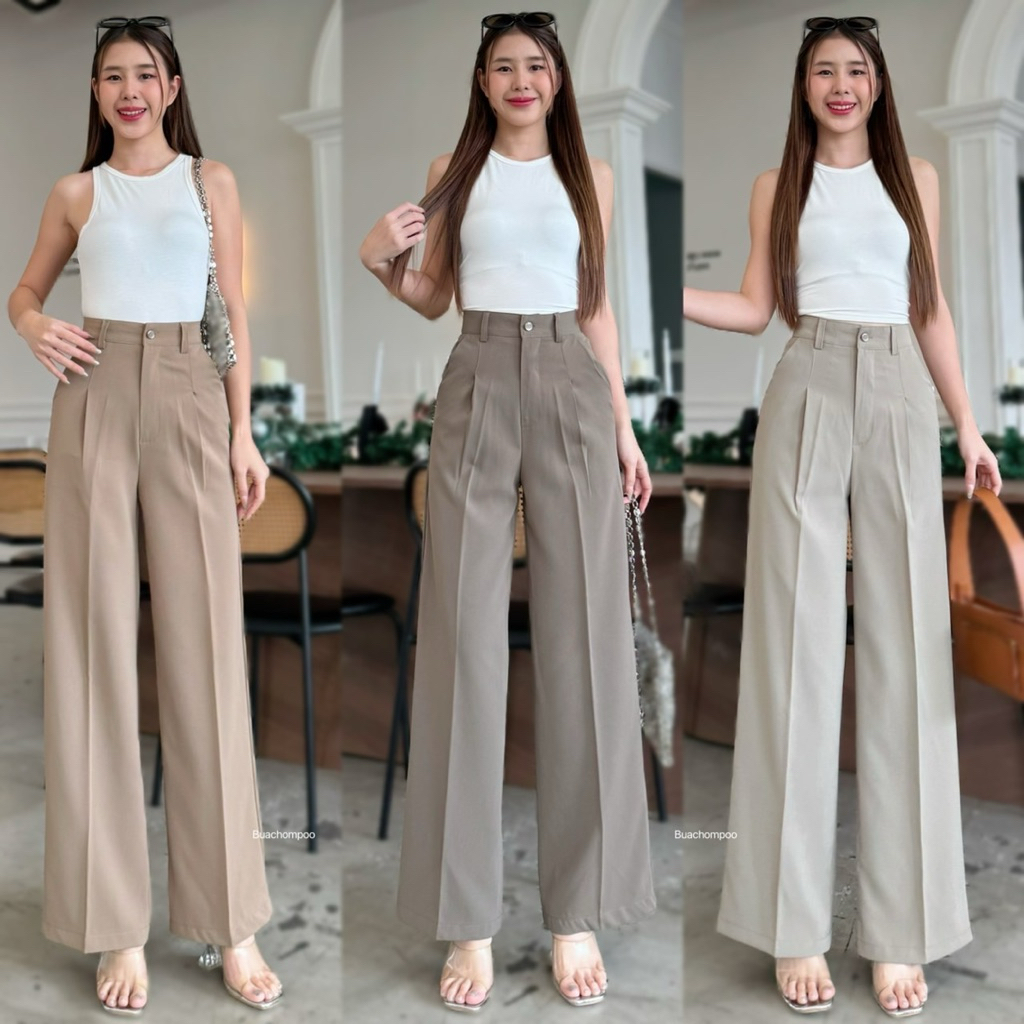 Lilly pants กางเกงขากระบอกดีเทลหูเข็มขัด ป้ายBuachompoo