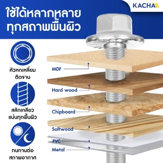 KACHA น็อตหัวหกเหลี่ยม ติดจาน พื้นหยาบ เกลียวมิล M5 M6 M8 M10 น็อต สกรู สแตนเลส 304 GB5789