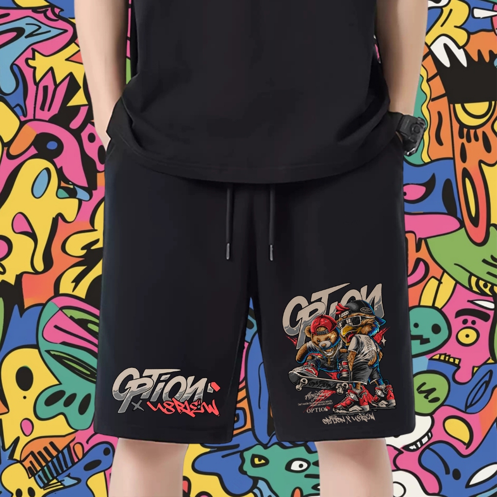 Optionกางเกงขาสั้นสไตล์ใหม่ชนิดกีฬายืดสบายไม่ร้อนไม่ย้อมด้วยกระเป๋า #1 M-XL