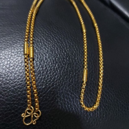 สร้อยสเเตนเลสทองเลเซอร์ 18k ลายผ่าหวายแต่งปล้อง ห้อยพระ 1 องค์