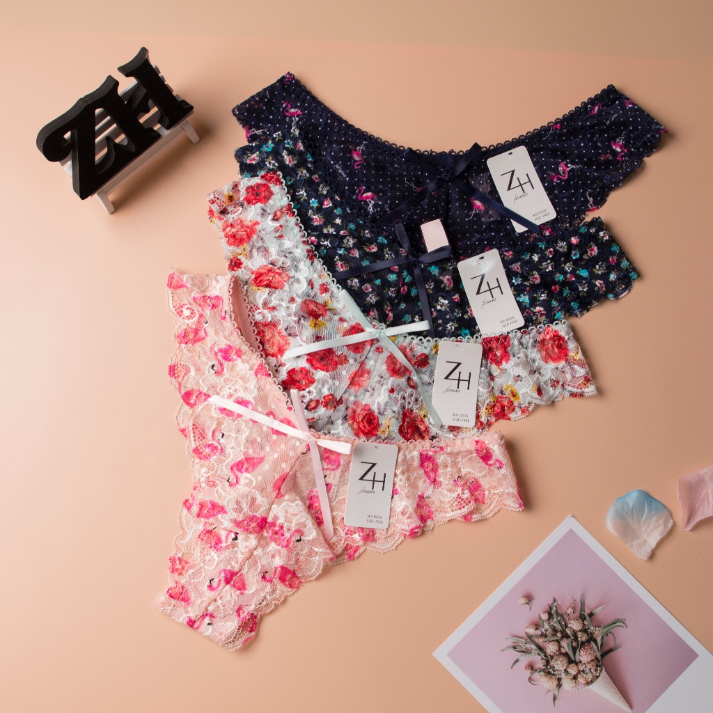 ZH.D016-D017กางเกงชั้นในลูกไม้จีสตริง&บิกินี่พิมพ์ลาย