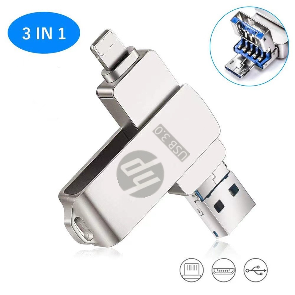 HP แฟลชไดร์ฟ 1TB 3 in 1 Flashdrive OTG USB iphone Flash Drive แฟลชไดร์ฟ 3.0 Thumbdrive