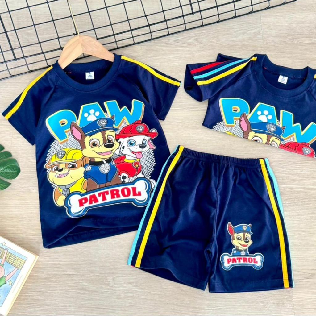 ชุดแขนสั้นแถบไหล่+กางเกงขาสั้นแถบ ลูกสาวลูกชายใส่ได้ R222