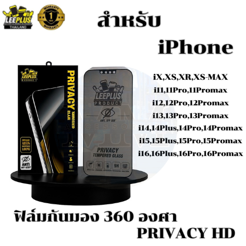 Leeplus ฟิล์มกันมอง360องศา PRIVACY HD สำหรับไอโฟน+มีชุดทำความสะอาด (ไม่มีฟิล์มหลัง)