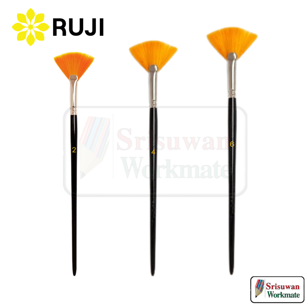 RUJI พู่กันพัดขนทอง Golden Hair Fan Brush อาร์ทติส พู่กันใบพัด พู่กันพัด แปรงระบายสี แปรงทาสี พู่กัน สีน้ำ