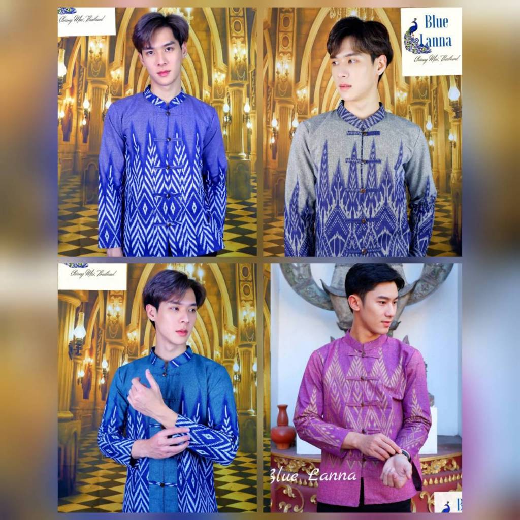 เสื้อผ้าฝ้ายคอจีนหมักโคลนลายไทย