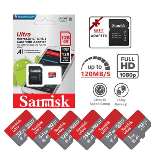 การ์ดหน่วยความจํา SanDisk Ultra Micro SD 512GB 256GB 128GB 64GB 32GB  C10 A สําหรับโทรศัพท์มือถือ 1TB 2T