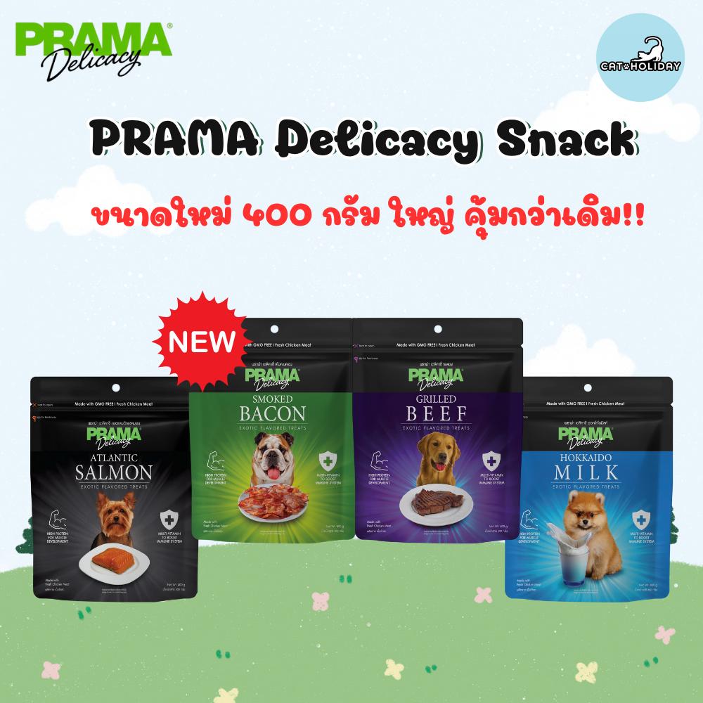 CatHoliday PRAMA Delicacy Snack พราม่า เดลิคาซี่ สแน็ค ขนมสุนัข เนื้อไก่ โปรตีนสูง ราคา ถูกที่สุด ดีลบีเคเค