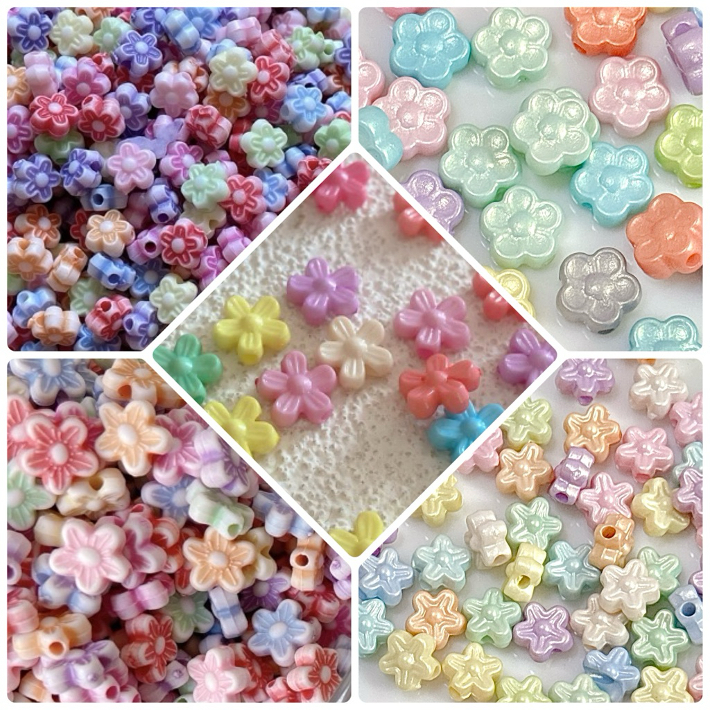 (A019)ลูกปัดดอกไม้สีคละสี ลูกปัดตกแต่งเครื่องประดับ