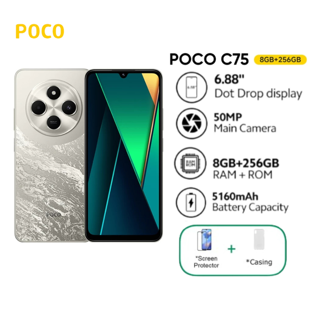 "POCO C75 สมาร์ทโฟนพลังสูง Helio G81-ULTRA (8GB+256GB) กล้องหลัก 50MP"