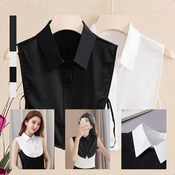 เสื้อเชิ้ตคอปกปลอม ผ้าฝ้าย ถอดออกได้ สีขาว สีดํา สําหรับผู้ชาย และผู้หญิง Lady Clothing