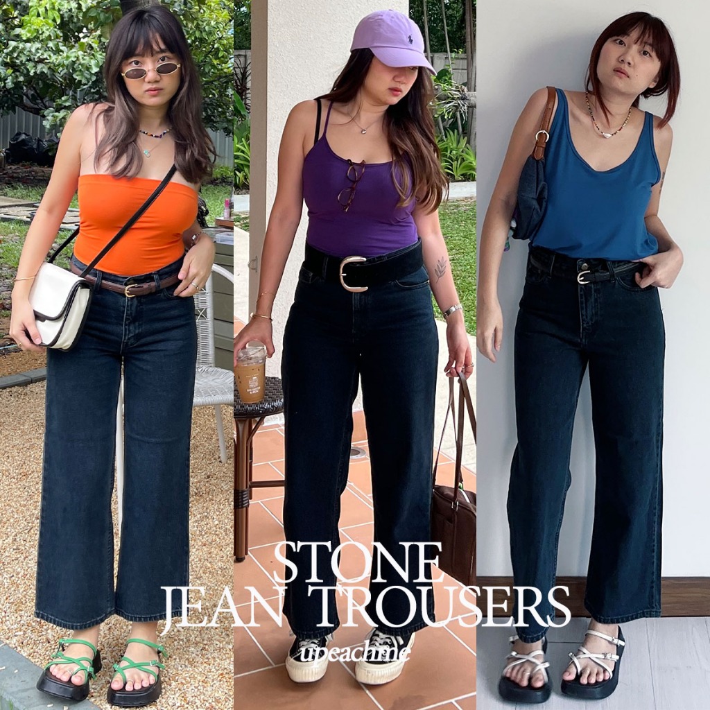 upeachme(D31-D38) STONE JEAN TROUSERS (S-5XL) กางเกงยีนส์ขาเต่อผ้ายีนส์พรีเมียม ยีนส์ขายาวทรงกระบอก ยีนส์ผู้หญิง