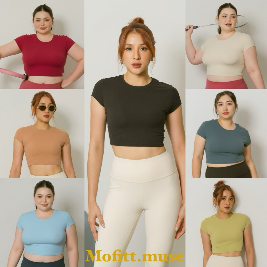 Mofitt.muse |MuseFlex Ribbed Crop Tee เสื้อออกกำลังกายครอบใส่วิ่ง โยคะ พีราทีส S-2XL ระบายอากาศได้ดี