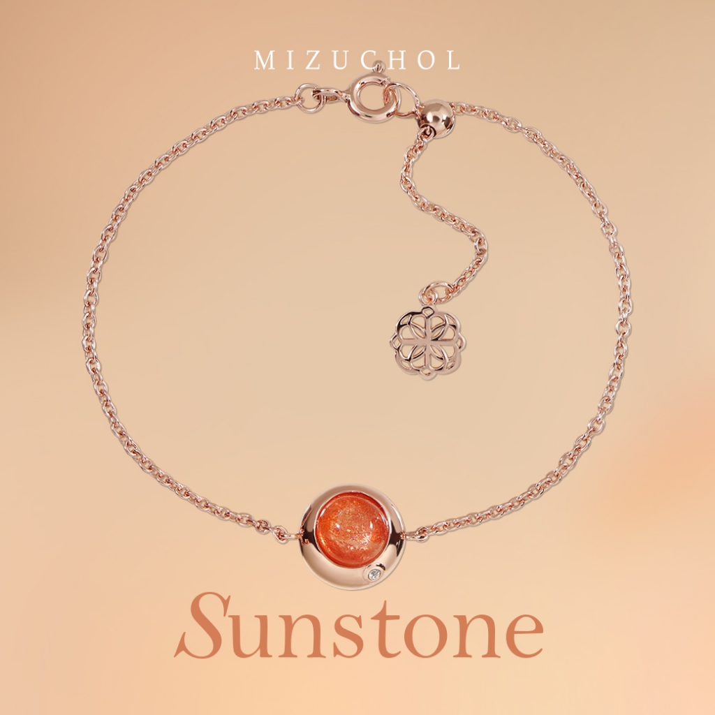 Mizuchol กำไลเงินแท้ชุบ Rose Gold : Peony Bloom Necklace ประดับพลอย Sunstone