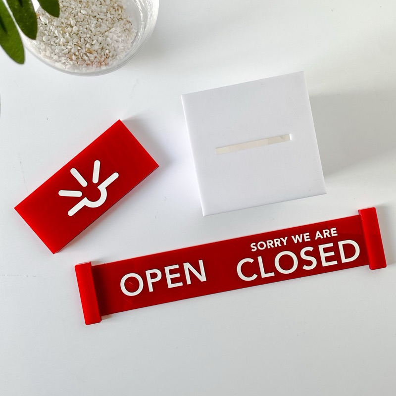 ป้ายเปิด - ปิด ร้าน // Open - Closed Sign แบบเลื่อนสไลด์ ใส่ข้อความ / LOGO / ลายเส้นกราฟฟิก ได้ตามต้องการ