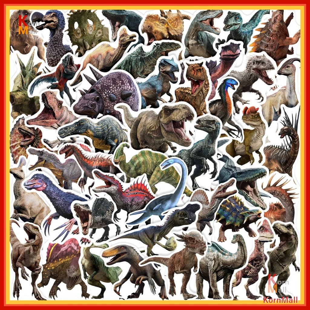 [พร้อมส่งใน 1 วัน] 50-100 ชิ้น PVC สติ๊กเกอร์ กันละอองน้ำ ไดโนเสาร์ Dinosaur Jurassic World จูราสสิค เวิลด์ Waterproof