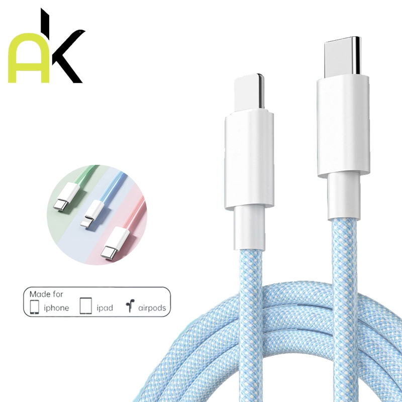AK สายเคเบิลชาร์จเร็ว 20W PD Type-C เป็น iP สําหรับ iPhone  USB Type C สําหรับ Macbook iPad Mini Air