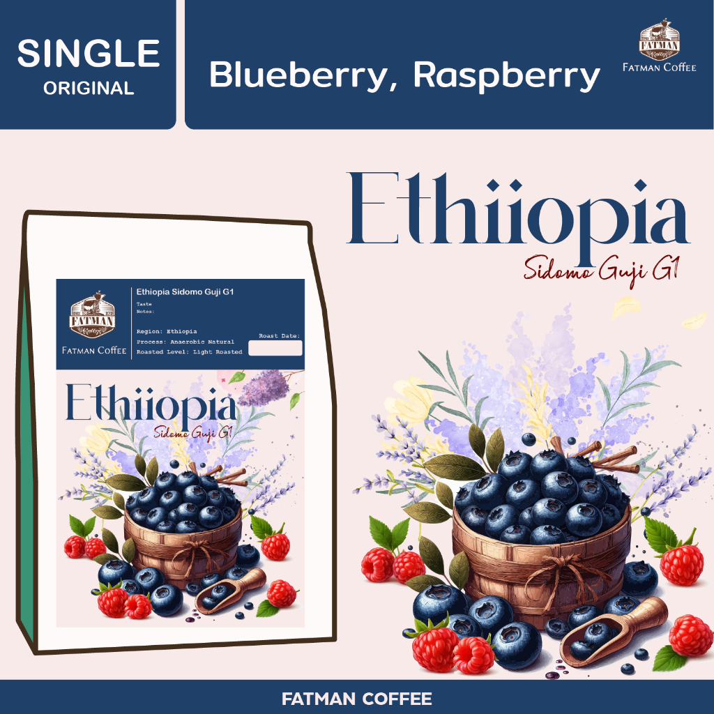 เมล็ดกาแฟคั่วอ่อน Ethiopia Sidomo Guji G1 Blueberry (Exotic coffee)