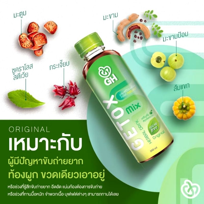 (12ขวด) GH Detox Original ดีท็อกซ์ น้ำสมุนไพร รสกระเจี๊ยบ 250ml น้ำดีท็อก ดีท็อก