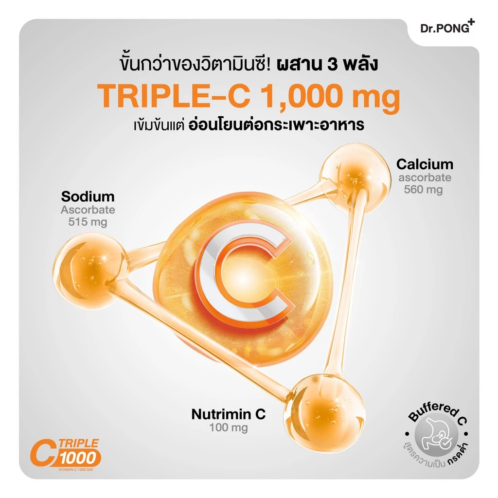 SET x3 กระปุก Dr.PONG Triple C 1000 Vitamin C 1000mg วิตามินซี 3 ชนิด ดูดซึมได้ดีกว่า เสริมภูมิคุ้มกัน thumbnail 4