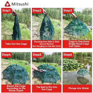 Mitsushi ตาข่ายดักปลา ตาข่ายดักกุ้ง ดักปลา มุ้งดักปลา อุปกรณ์ตกปลา ที่ดักปลา ตาข่ายดักปลา 4 6 8 10ช่อง Shrimp trap net
