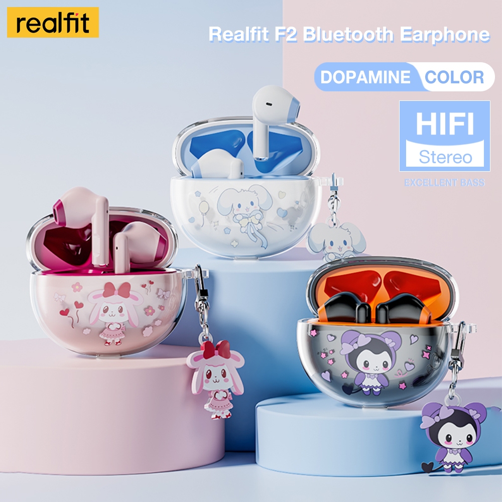 Realfit F2 บลูทูธ 5.3คุณภาพเสียงดี หูฟังไร้สาย สเตอริโอ HiFi พร้อมไมค์สำหรับ IOS Android