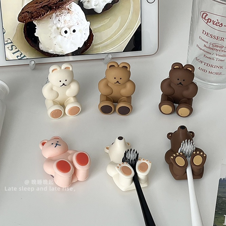 (พร้อมส่ง ) Little Bear ที่วางแปรงสีฟัน ที่แขวนของ แบบติดผนัง