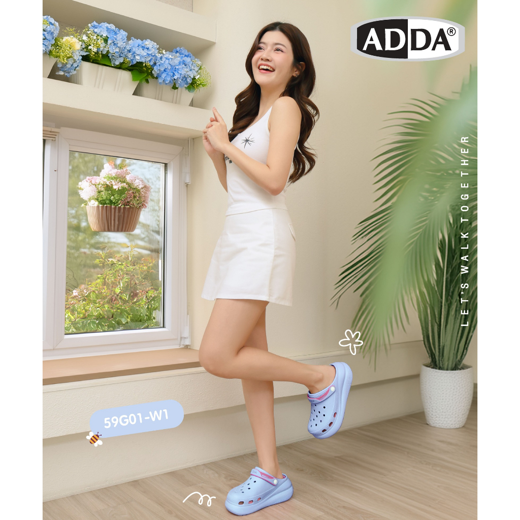 NFSHOES รองเท้าหัวโต พื้นสูง 2.5 นิ้ว ADDA แอ๊ดด้า รุ่น 59G01-W1 SIZE 4-7 หญิง มีสายรัดหลังเพิ่มความกระชับ นุ่ม ใส่สบาย