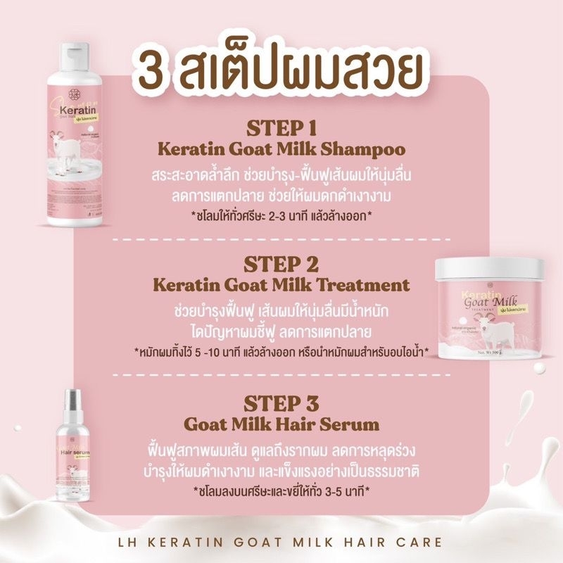 1 ชุด 3 ชิ้น เคราตินนมแพะ แชมพูนมแพะ  Keratin Gaat Milk รูปที่ 2