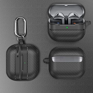 เคส Samsung buds3 / buds 3 pro / buds3 FE เคฟล่าร์ ลายคาร์บอนไฟเบอร์ ฝาครอบ คลิปล็อค พร้อมที่คล้อง (Model.24-7)