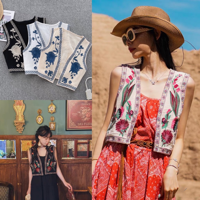 เสื้อกั๊กสไตล์โบฮีเมียน เสื้อคลุมปักลายดอกไม้ งานจริงสวยมากค่า ชุดเที่ยวเหนือ