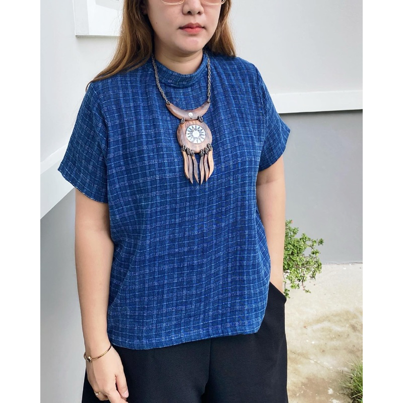 เสื้อคอปีน ผ้าทอย้อมครามสโตนวอซ อก 42