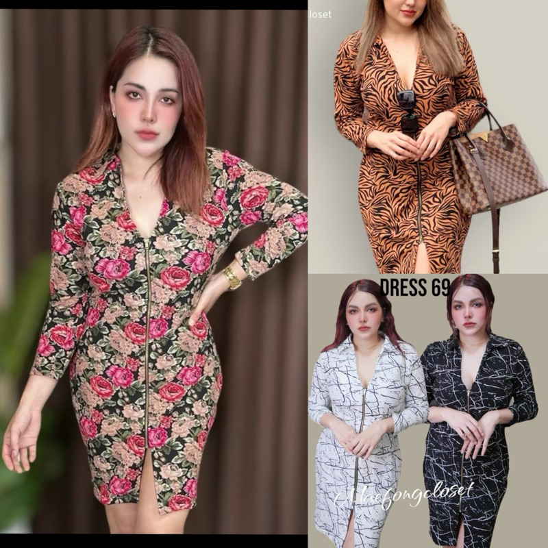 เดรสสาวอวบ แขนยาว ซิปหน้า เดรสสั้นใส่สบาย Dress55