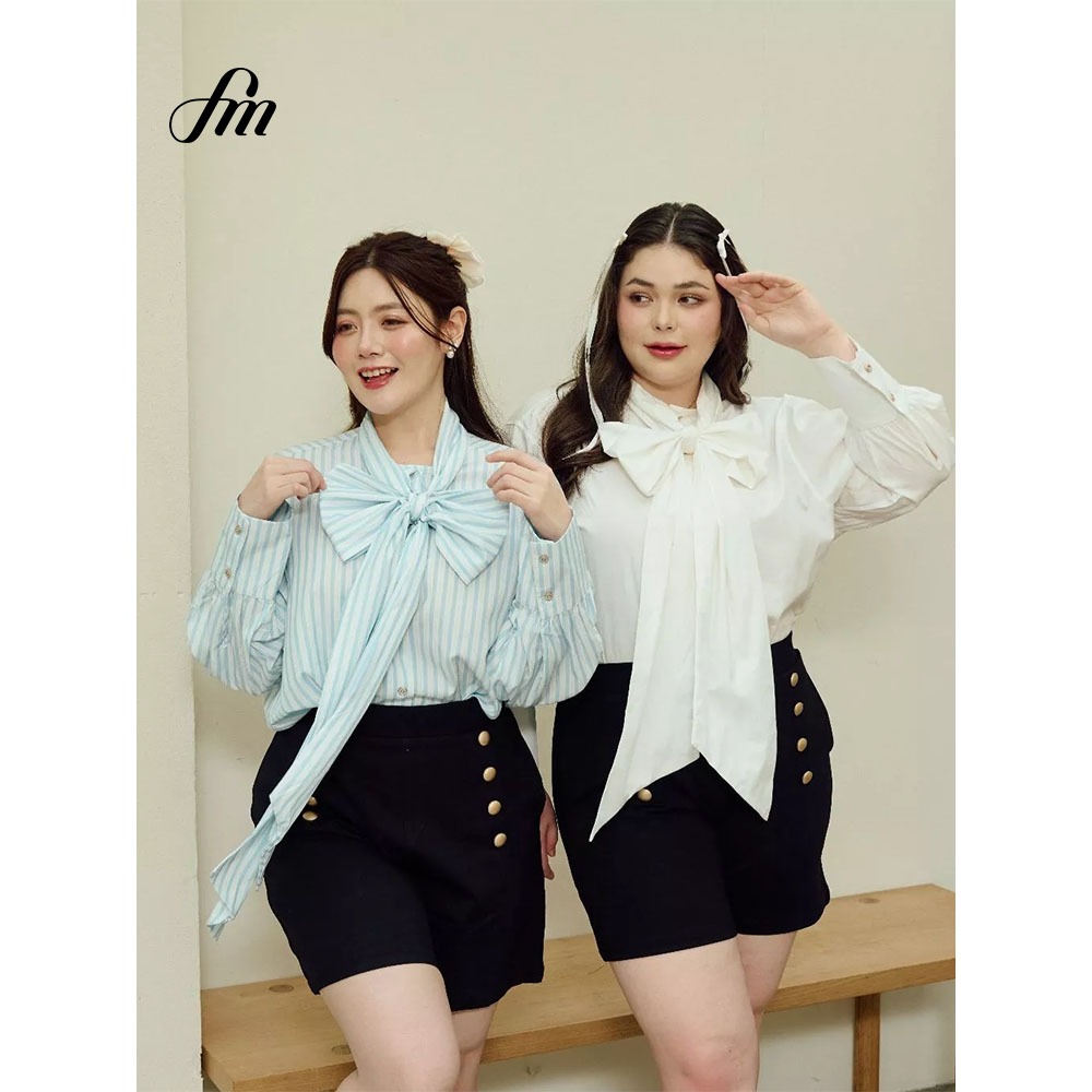 Famous เฟมัส Ribbon Cotton Shirt เสื้อเชิ้ตผูกโบว์ #FMBL-E1005