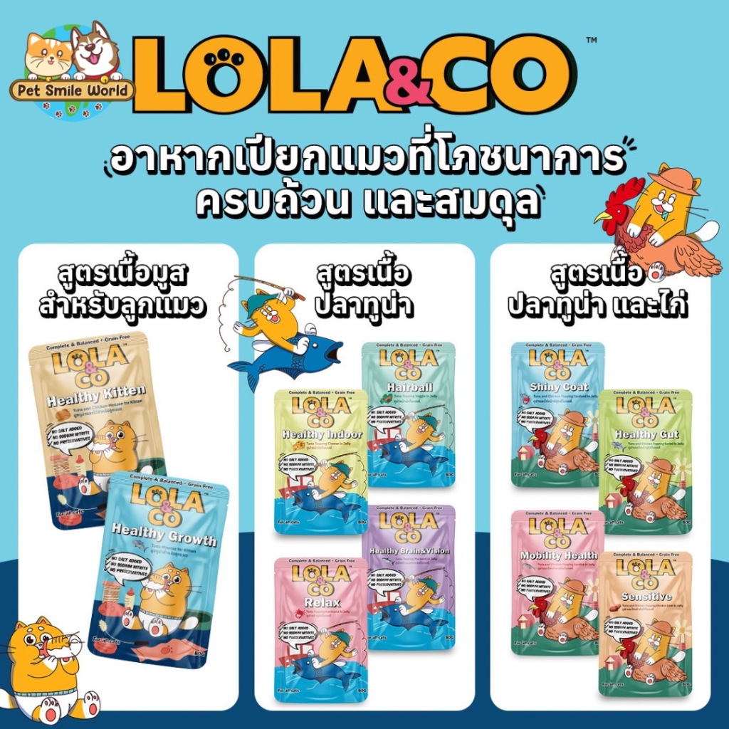 อาหารเปียกแมว  Lola&Co สูตร Complete & Balanced + Grainfree ซองละ 80g.