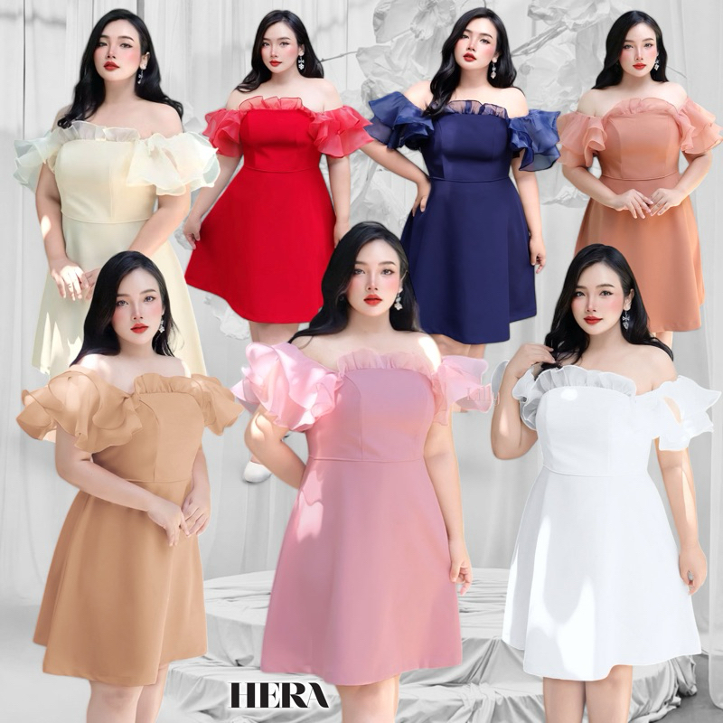 Hera Lilly Dress ชุดออกงานไซส์ใหญ่สไตล์เกาหลี ผ้าเกรดขึ้นห้าง อก40-52นิ้ว