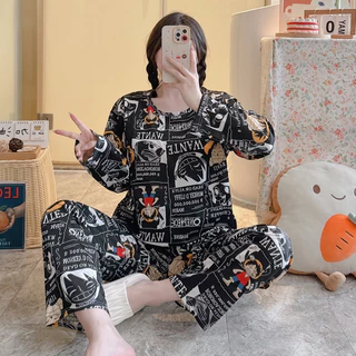 ‼sale‼ อก42พร้อมส่ง ชุดนอน ชุดนอนลายการ์ตูน เสื้อแขนยาว-กางเกงขายาว