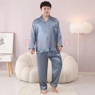 LLชุดนอนผู้ชายบิ๊กไซด์ ชุดนอนสีพื้น ชุดนอนบิ๊กไซส์ แขนยาว+ขายาว ผ้าซาติน อก 43 52 60 นิ้ว ผ้าเย็นใส่สบาย